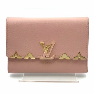 1円 LOUIS VUITTON ルイヴィトン LV ロゴ ポルトフォイユ カプシーヌ コンパクト 三つ折り 財布 ピンク a2612