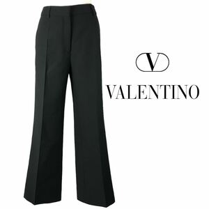 j277 良品 VALENTINO ヴァレンティノ ウール シルク センタープレス パンツ ボトム フォーマル ビジネス BLACK 38 イタリア製 正規品