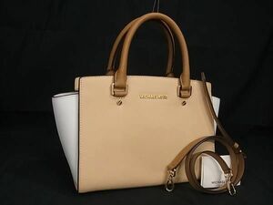 1円 ■美品■ MICHAEL KORS マイケルコース レザー ハンドバッグ トート ショルダー レディース ベージュ系×ホワイト系 AY1867