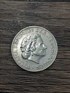 アンティークコイン　オランダ　1956年 ユリアナ女王 1ギルダー銀貨