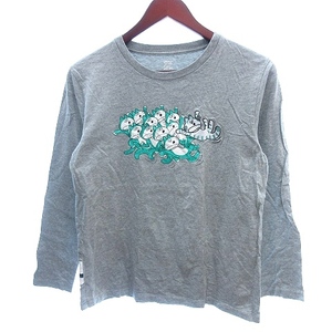 グラニフ graniph カットソー Tシャツ ラウンドネック 11ぴきのねこ 刺繍 プリント 長袖 S グレー /AU レディース