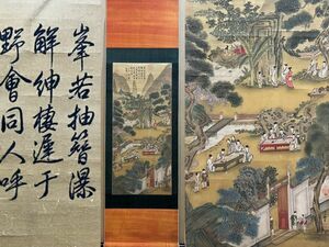 真作 中国書画「宋 李公麟 人物故事図」肉筆絹本 掛け軸 書画立軸 巻き物 古美術 旧蔵出