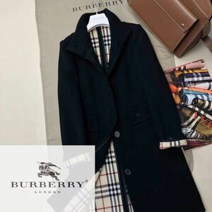 G25【ノバチェックを纏う】参考価格18万●超美品BURBERRY LONDON●スペイン製〜高級ウールトレンチコート バーバリーコート レディース