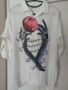 送料無料 SHAREEF シャリーフ アップル ハンドシルエット シャツ 1 白 ホワイト 有刺鉄線 オーバーサイズ リンゴ 林檎 手