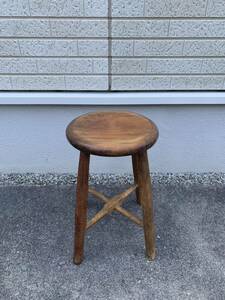 実用品 ヴィンテージ 丸椅子 スツール 木製 古家具 アンティーク 高さ44cm幅26.5cm アトリエ チェア インテリア 