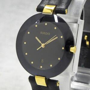 01 15-593578-16 [Y] RADO ラドー 129.4075.4N クォーツ メンズ デイト 腕時計 ブラック×ゴールドカラー 札15