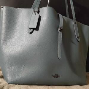 1円~【希少/美良品】コーチ COACH トートバッグ メンズ ビジネス ハンド 手提げ 肩掛け ターンロック A4 PC 書類鞄 レザー ブルーグレー