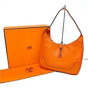 二点以上で送料無料！ H113 希少！【美品】仏製 エルメス HERMES ショルダーバッグ □G刻 2003年製 トリム 31 保存袋/箱 オレンジ レザー