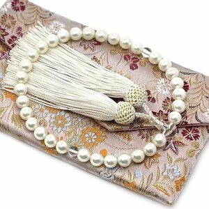 新品 永善念珠屋 手作り 念珠 女性 じゅず 全ての宗派で使える 珠袋付き 頭付 天然貝核 貝パール 女性用 数珠 158