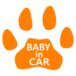 送料無料 オリジナル ステッカー BABY in CAR 肉球 オレンジ 安全運転 交通安全 ステッカー サイズ 20×18 ベビー イン カー