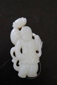中国 唐物 砡 時代物 古玉 清代玉彫持蓮童子 白玉