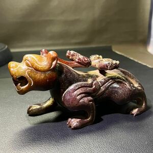 【聚寶堂】和田古玉彫刻 神獣 16cm×8cm 玉彫刻 根付 中国美術 古玩 WH-8