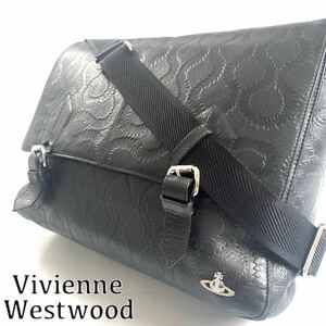 【送料無料】廃盤　Vivienne Westwood ヴィヴィアンウエストウッド スクイグル柄　ショルダーバッグ　レザー　オーブ金具　本革　ブラック