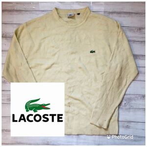 ラコステ　LACOSTE M 胸ワンポイント刺繍　ウール　クルーネックセーター　ニット　アイボリー