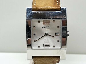 【稼働品】GUCCI　グッチ　7700M　0055407　時計　クオーツ　デイト　純正レザーベルト　電池交換済み　