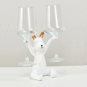 ワインホルダー スタイリッシュなウサギ お座り姿 モダン (ホワイトBタイプ, グラス用)
