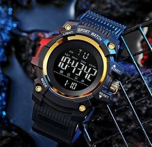 T0486 新品 腕時計デジタルウォッチ 多機能 LED 黒/金 男女兼用 デジタル腕時計 スポーツジョギング