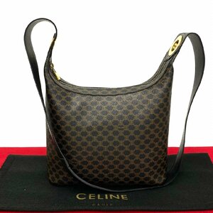 ほぼ未使用 CELINE セリーヌ マカダム ブラゾン トリオンフ 柄 サークルロゴ 金具 レザー ショルダーバッグ ポシェット ブラック 24335