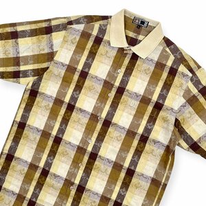 DAKS GOLF ダックスゴルフ リネン混 ジャガード×チェック 半袖シャツ Lサイズ /マルチ/メンズ/紳士