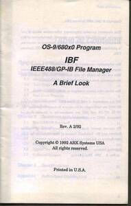 ■【ARK Systems】OS-9／680x0 IBF(IEEE/GP-IB File Manager)取扱説明書（英文）