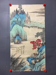 旧蔵 古字画 【中国近現代国画家 張大千】 山水画 純手描き 宣紙 中国古美味 古美術 L0417