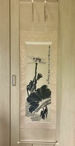 模写 荷花 王海 紙本掛軸 中国美術 掛け軸 水墨画 