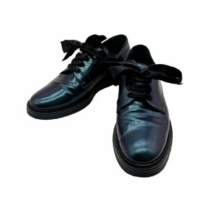 1円スタート MAX&CO マックス アンド コー レザー×サテン ブラック系 黒系 サイズ40 約24.5-25cm リボンシューズ ローファー 革靴