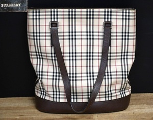 NY5-18【現状品】BURBERRY　ノバチェック　トートバッグ　バーバリー　ロゴプレート　バッグ　ハンドバッグ　約28㎝×30㎝×10㎝　中古品