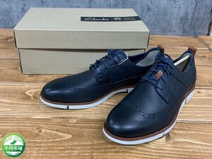 【YL-0163】新品 未使用 Clarks クラークス ドレスシューズ trgen limit UK9.5 28.5cm ネイビー系 レザー 東京引取可【千円市場】