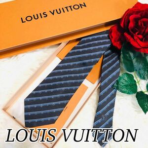 LOUIS VUITTON ルイヴィトン メンズ 男性 紳士 ネクタイ ブランドネクタイ ストライプ グレー系 水色 モノグラム M71726 美品 剣先 8cm