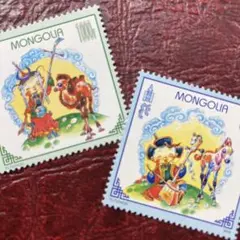 52524セール現品限り　外国切手未使用　モンゴル発行楽器児童2種揃