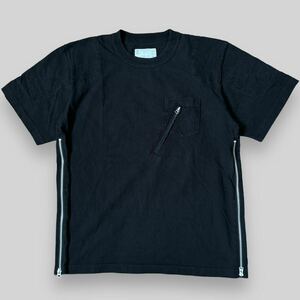 希少！ sacai サカイ ジップ 装飾 ポケット付き 切り替え 半袖 Tシャツ 3 L 黒 ブラック 切り替え ドッキング 再構築 ZIP カットソー 