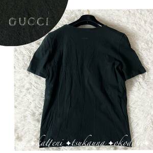 GUCCI グッチ ブランドロゴ ワンポイント コットン Tシャツ 半袖 クルーネック 黒 ブラック M