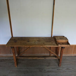 古い無垢材 作業台 木製テーブル / アンティーク 古家具 店舗什器 展示台 飾り台 花台 茶台 机 カウンター