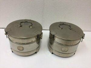 【中古】 医療器具　丸型滅菌カスト（フタ・底　開閉式） 消毒容器　丸カスト　ガーゼ・綿花容器 消毒ガーゼ容器 2点セット