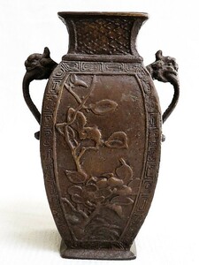 双獣耳銅製花瓶 花器 銅器 花生 時代
