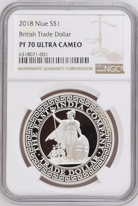2018年 イギリス ブリティッシュ トレードダラー 英国 貿易銀 貿易ドル 1ドル 1オンス 1oz プルーフ 銀貨 NGC PF70 ULTRA CAMEO ブリタニア