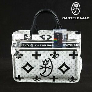 新品1円～★CASTELBAJAC カステルバジャック メンズ 軽量 キャンバス地 トートバッグ 大 Nice ニース 白×黒 大容量 本物 ◆1218◆