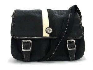 1円 ■極美品■ COACH コーチ F70182 ミニシグネチャー ナイロン×レザー メッセンジャーバッグ ショルダー ブラック系 BJ2977