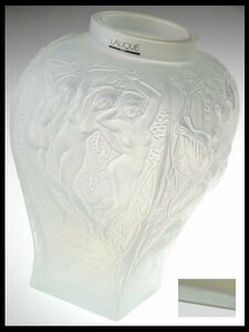 N955 LALIQUE ラリック フロステッド クリスタル 特別限定作品 オマージュ 1995 オパールセント レリーフ 大型 ベース 花瓶 飾壷 28cm