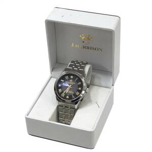 J.HARRISON/ジョンハリソン メンズ ソーラー腕時計 シルバー×ブラック JH-082 専用箱 ES Bランク