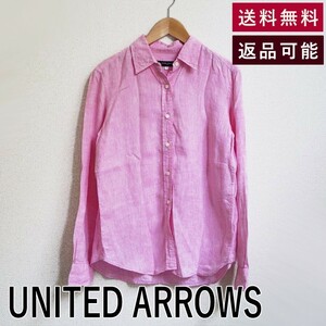 ユナイテッドアローズ UNITED ARROWS シャツ ピンク リネン100％ 長袖 Ｙシャツ D0126N002-D0428 中古 古着