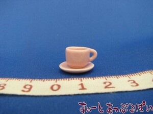 クリックポスト可 ミニチュア　ハンドメイド陶器のカップ＆ソーサー　ピンク　SMCCSP153　ドールハウス用