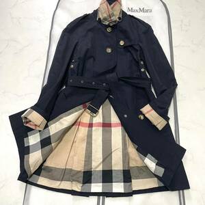 美品★近年BURBERRY★梅雨寒暖差対策に★メガバチェック トレンチコートジャケット バーバリー 38 スプリングブルゾン ロング 金ボタン