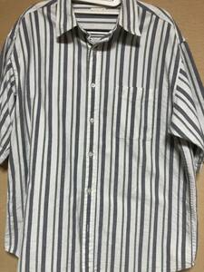 　GU　オックスフォードオーバーサイズシャツ(5分袖)(ストライプ)（M)
