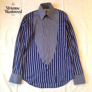 Vivienne Westwood MAN ヴィヴィアンウエストウッドマン ストライプシャツ ドレスシャツ ボタンダウン コットン 綿 イタリア製 ネイビー