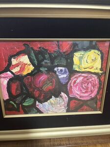 【摸写】林武、「薔薇」、希少な画集の額装画　油彩 骨董品 絵画 美術