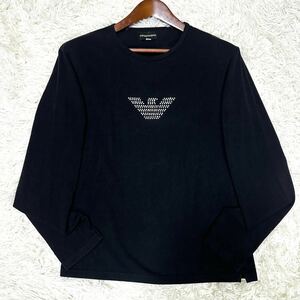 EMPORIO ARMANI エンポリオアルマーニ 長袖シャツ Tシャツ ロンT ラインストーン シルバーラメロゴ ブラック 黒 Mサイズ