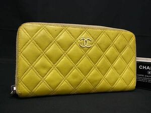 1円 CHANEL シャネル ココマーク マトラッセ ビコローレ レザー ラウンドファスナー 長財布 ウォレット レディース イエロー系 FA5159