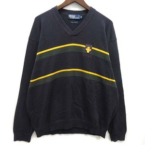 ポロ バイ ラルフローレン Polo by Ralph Lauren オールドイングリッシュ Vネック ニット セーター LL 紺 ネイビー ヴィンテージ